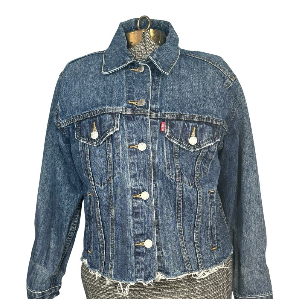 Levi's PREMIUM Classic Distressed Denim Trucker Jacket Big E UNISEX Men's Size S